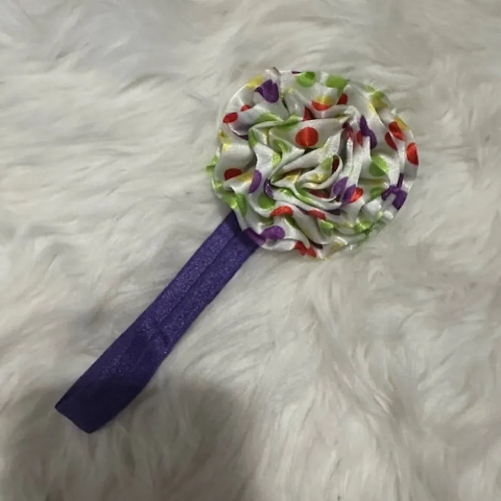 Multi Colored Rolled Satin Flower on Purple FOE Headband 7629 Handmade NWT